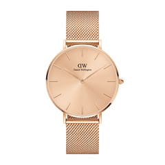 Petite Unitone Rose Gold watch with a sleek rose gold mesh strap, minimalist round dial, and slim case, ideal for pairing with both formal and casual outfits.