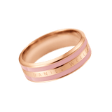 Rose gold band ring featuring soft dusty rose enamel detailing and the Daniel Wellington logo engraved along the centre.