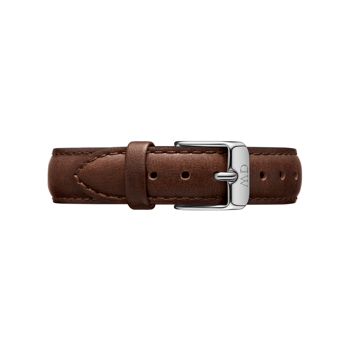 Brown leather Bristol Strap Silver watch strap with neat stitching and a polished silver buckle, shown in a flat lay to highlight its classic design and durable material.