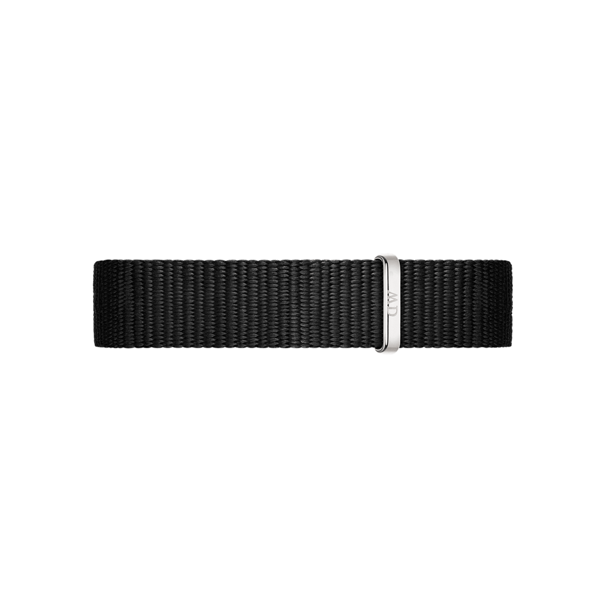 Black NATO watch strap with a silver buckle, designed for the Petite Cornwall Black Silver, offering a comfortable and adjustable fit for smaller wrists.