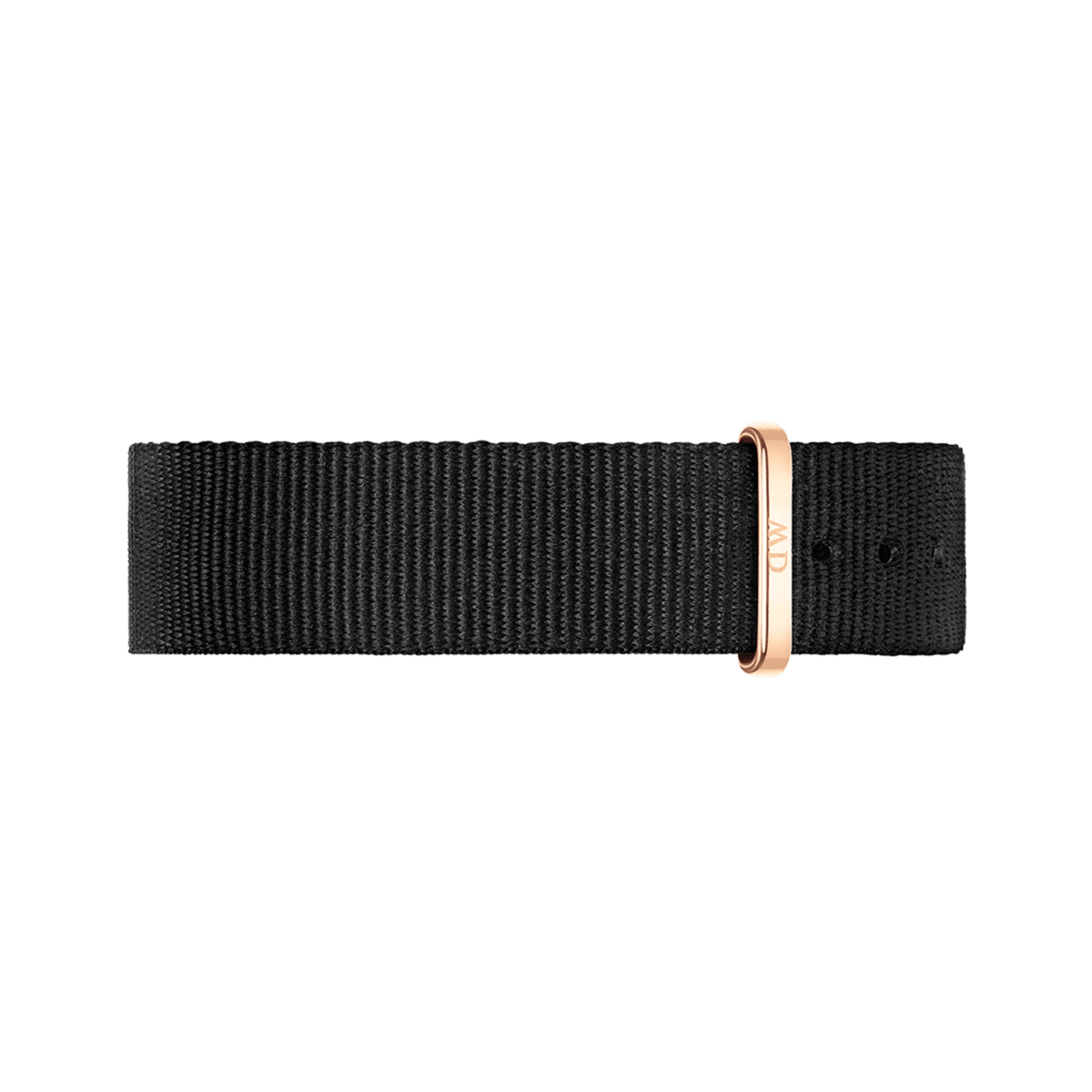 Cornwall Strap Rose Gold features a black NATO-style polyester watch strap with a rose gold buckle, designed for a sleek and modern update to your timepiece.