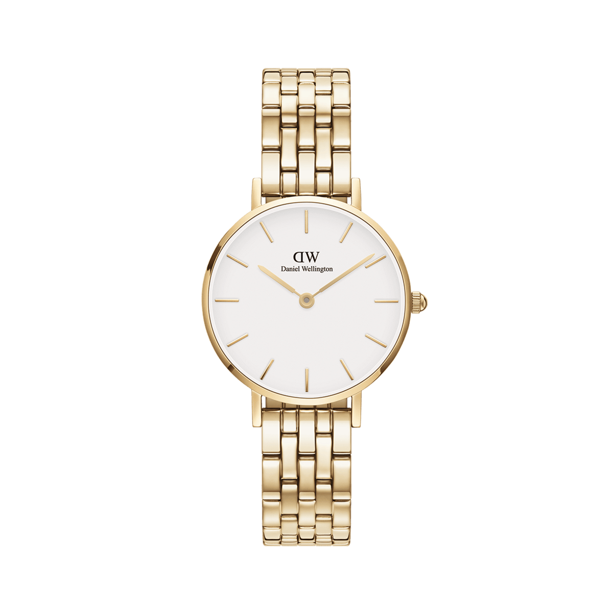 Petite 5-Link Women's gold watch with white dial| DW