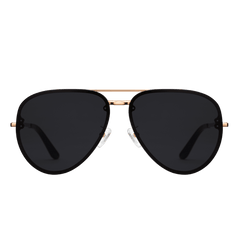 Avion Steel Rose Gold sunglasses with a classic aviator shape, featuring a lightweight rose gold plated stainless steel frame and dark UV400 protective lenses, shown from the front against a plain background.