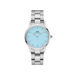 Elegant Iconic Link Capri women’s watch featuring a stainless steel bracelet and a pastel blue dial, with minimalist silver markers and a contemporary, versatile style.