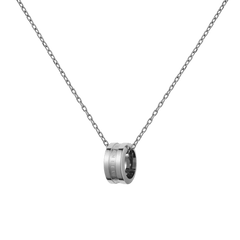 Polished silver necklace featuring a minimalist ring pendant on a fine adjustable chain, crafted from 316L stainless steel for a sleek and timeless look.