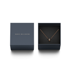 Emalie Necklace Rose Gold Black presented in a sleek Daniel Wellington gift box, featuring a rose gold chain and a bold black enamel pendant, ideal for gifting or adding a modern touch to your jewellery collection.
