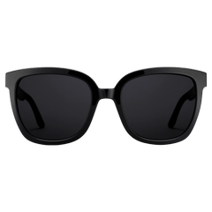 Grande Bio-Acetate Black sunglasses with an oversized square frame, glossy black finish, and dark lenses, designed for men and women seeking modern style and UV400 protection.
