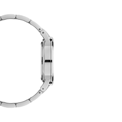 Side profile of the Daniel Wellington Iconic Link watch, highlighting the slim stainless steel case and adjustable link bracelet for a comfortable fit.