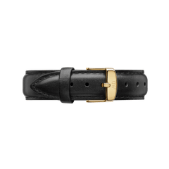 Black genuine leather Sheffield Strap Gold watch strap with neat stitching and a polished gold buckle, designed for versatile wear and a refined finish.