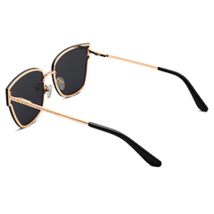 Steel Grande Rose Gold sunglasses with oversized square black lenses, rose gold plated stainless steel frame, and comfortable black acetate temple tips, shown from a rear angle highlighting the adjustable silicone nose pads.