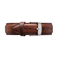Classic St Mawes Black Silver brown leather watch strap with visible stitching and a polished silver buckle, designed for comfort and an adjustable fit.