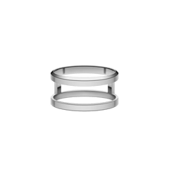 Elan Dual Ring Silver with a distinctive double-band design and polished silver finish, crafted from stainless steel for a sleek, modern look.