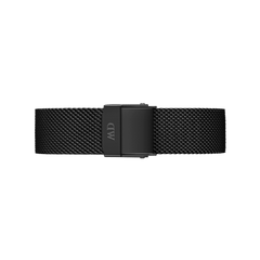 Ashfield Strap Black features a matte black stainless steel mesh band with a fold-over clasp, offering a minimalist and modern look suitable for Daniel Wellington watches.