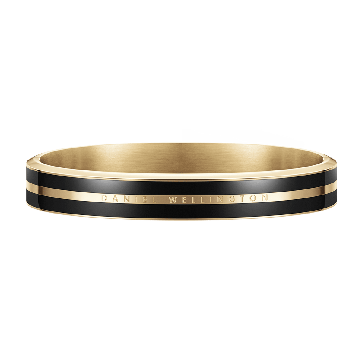Elegant Emalie Infinite Gold Black bracelet with a seamless gold bangle design, deep black enamel detailing, and subtle Daniel Wellington engraving, suitable for everyday or formal wear.