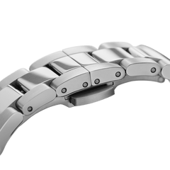 Detail of the Iconic Link Unitone Silver ladies watch bracelet, showing the polished stainless steel links and secure clasp for a comfortable, adjustable fit.