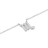 Crystal Zodiac Chain Necklace Silver featuring a Scorpio zodiac pendant crafted in silver and embellished with hand-set crystals, suspended on a fine silver chain.