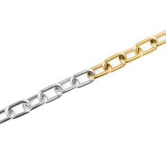 Detailed view of the Contrast Link Necklace Two Tone Gold highlighting the alternating gold and silver architectural links with a sleek, polished finish.