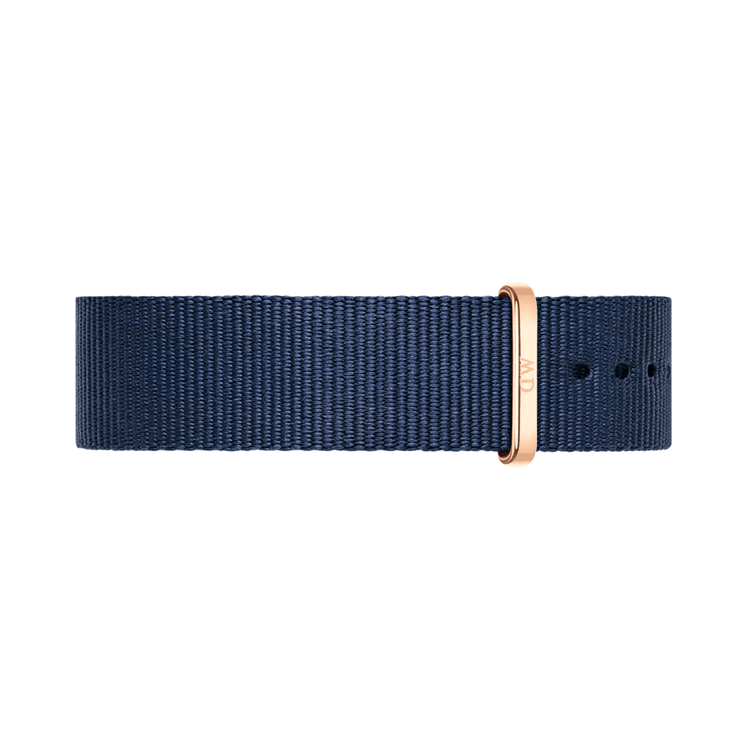 Midnight blue Bayswater Strap Rose Gold NATO watch strap with a rose gold buckle, crafted from durable polyester and designed for easy adjustment and comfortable daily wear.