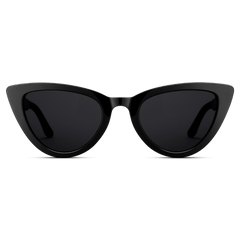 Lynx Bio-Acetate Black sunglasses with a bold cat eye shape, glossy black bio-acetate frame, and dark nylon lenses, designed for women seeking UV400 protection and modern style.