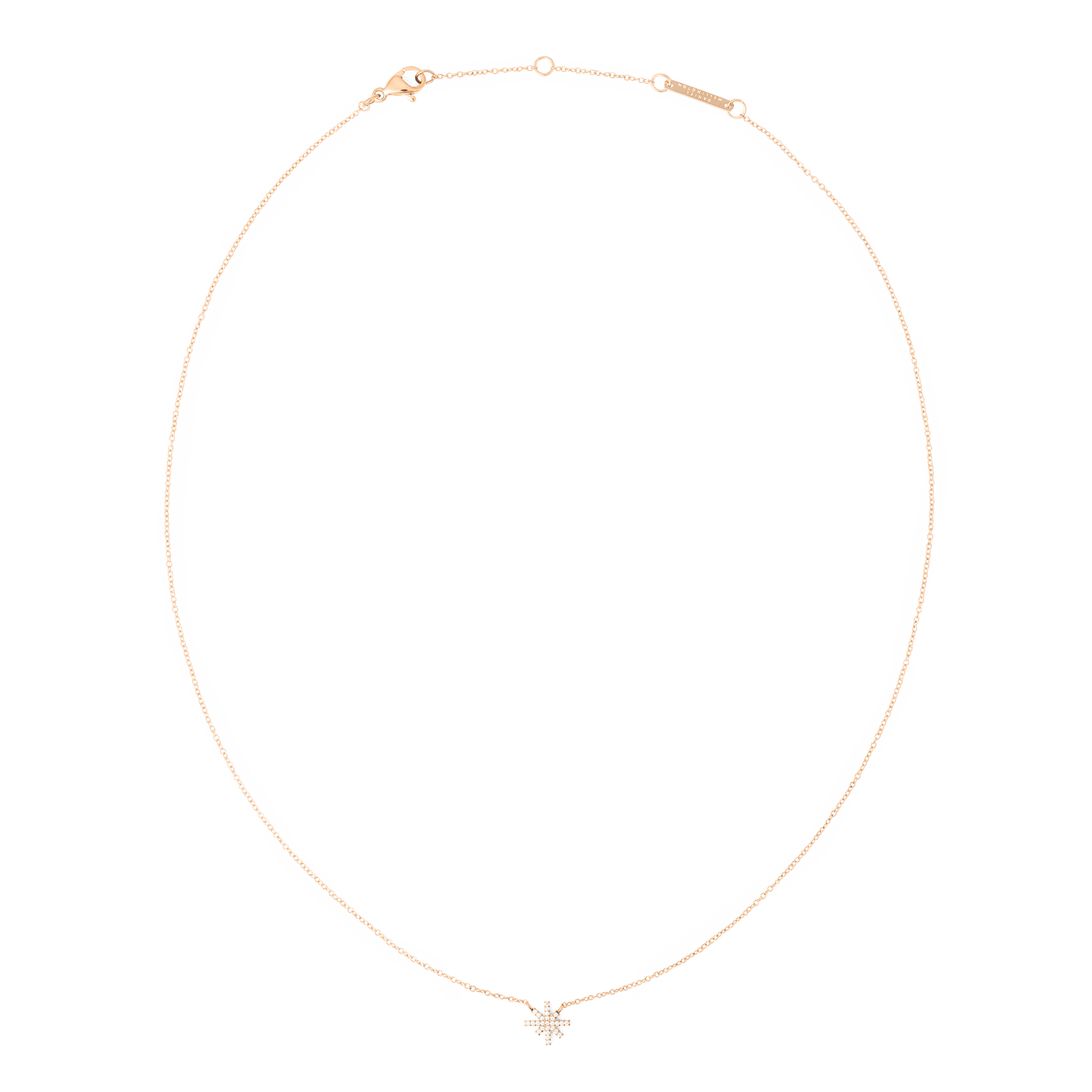 Delicate rose gold necklace featuring a fine chain and a small star-shaped pendant set with sparkling white cubic zirconia stones, designed to sit elegantly on the collarbone.