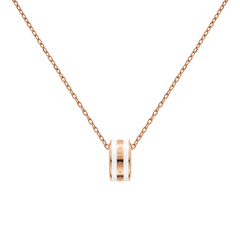 Rose gold chain necklace with a circular satin white enamel pendant, featuring a minimalist design and fine detailing, ideal for layering or wearing as a subtle statement piece.