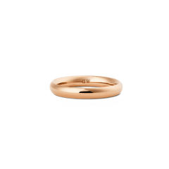 Polished rose gold band ring with a softly rounded 3.5mm profile, crafted from stainless steel and finished with a subtle inner logo, ideal for everyday or formal wear.