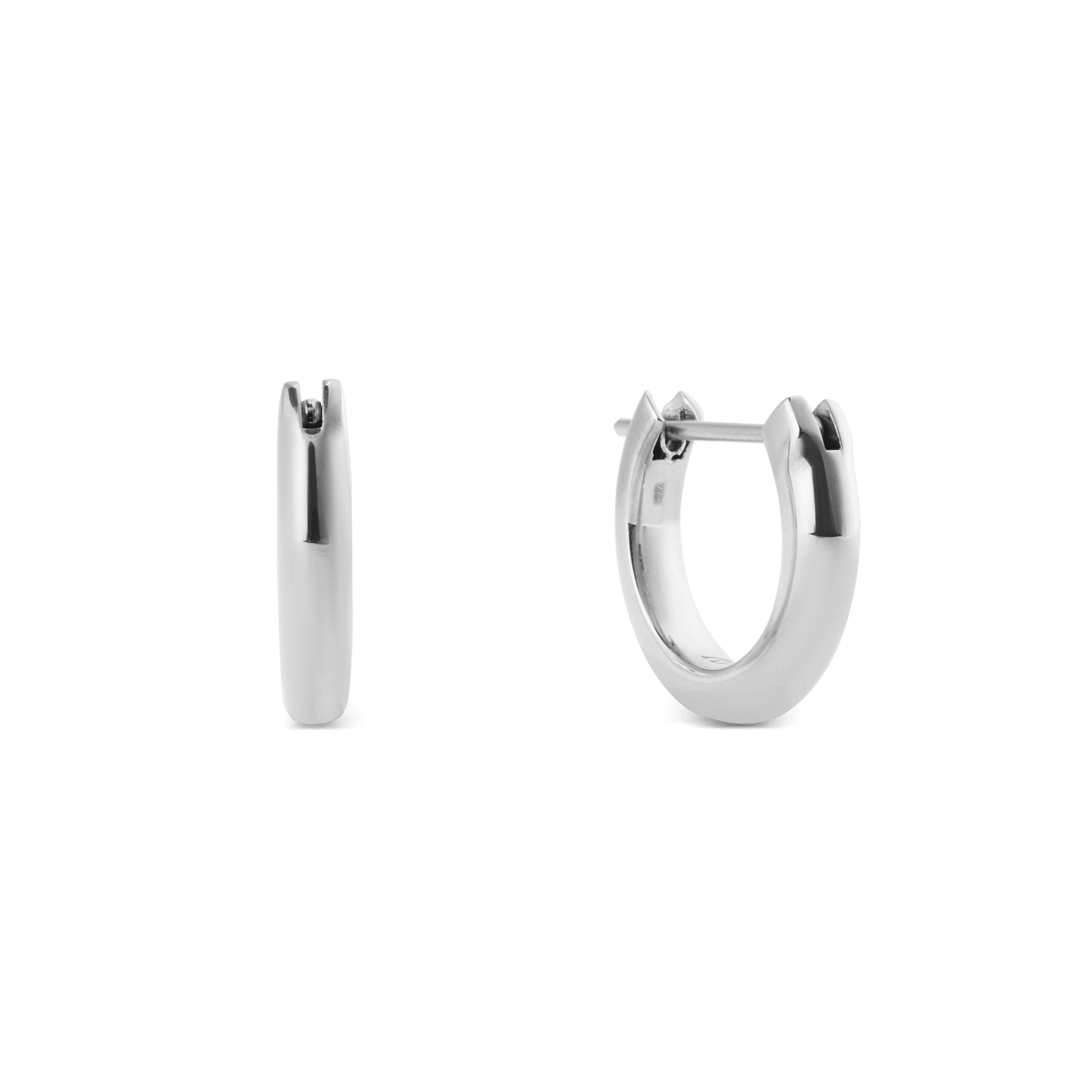 A pair of Arch Earring Silver 9mm hoop earrings crafted from polished stainless steel, featuring a minimalist curved design with a slim 2.5 mm profile and secure pin closure.