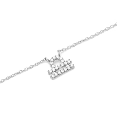 Crystal Zodiac Chain Necklace Silver featuring a Libra zodiac pendant crafted in silver and embellished with hand-set crystals, suspended on a fine silver chain.