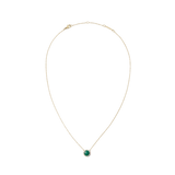 Gold necklace with a fine adjustable chain, featuring a round green malachite pendant framed in gold and accented by a halo of white cubic zirconia crystals.
