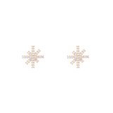 A pair of Mirelle Star Earring Rose Gold studs featuring a starburst design with white cubic zirconia crystals set in rose gold, displayed on a plain background.
