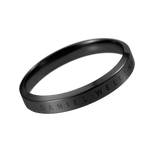 Sleek black stainless steel band ring with subtle Daniel Wellington engraved branding, featuring a minimalist silhouette and smooth finish suitable for both men and women.
