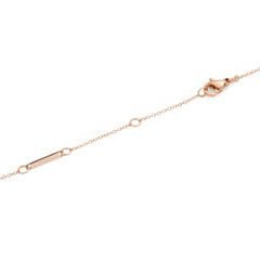 Close-up of the Crystal Zodiac Chain Necklace Rose Gold showing the adjustable sizing rings, lobster clasp, and a branded bar on the fine rose gold chain for secure and comfortable wear.