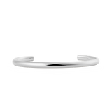 Polished silver Arch Cuff bracelet with a minimalist, open-ended design and smooth rounded edges, crafted from 316L stainless steel for a timeless and versatile look.