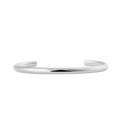 Polished silver Arch Cuff bracelet with a minimalist, open-ended design and smooth rounded edges, crafted from 316L stainless steel for a timeless and versatile look.