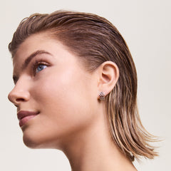 5-Link Earrings Silver worn on the ear, showcasing the bold geometric link design and polished stainless steel finish, styled for a modern everyday look.