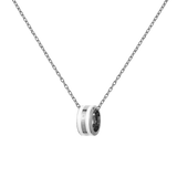 Silver chain necklace featuring a satin white enamel pendant with a minimalist, polished finish, designed for adjustable wear and everyday elegance.