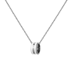 Silver chain necklace featuring a satin white enamel pendant with a minimalist, polished finish, designed for adjustable wear and everyday elegance.