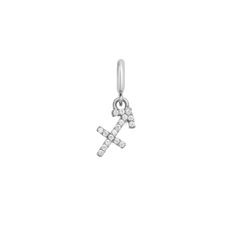 Sagittarius zodiac watch charm in silver, featuring a sparkling astrological symbol with cubic zirconia crystals and a claw setting, designed for Daniel Wellington watches or bracelets.