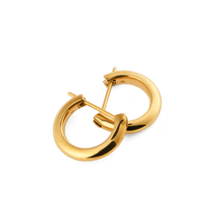 Arch Earring Gold 9mm pair featuring softly rounded curves, high-shine gold finish, and secure pin closures, highlighting their minimalist and timeless hoop design.