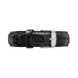Wide Reading Strap Silver leather watch strap in black with a croc-embossed finish and a polished silver buckle, ideal for upgrading the look of your Daniel Wellington watch.