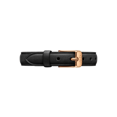 Pressed black leather watch strap with a rose gold buckle, designed for the Quadro Pressed Sheffield B 29x36,5 Rose Gold ladies watch, offering an adjustable and comfortable fit for everyday wear.