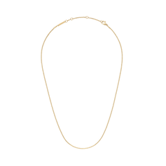 Box Chain Necklace G shown with a slim, minimalist gold box chain and adjustable clasp, crafted in stainless steel with gold PVD plating for a polished, versatile finish.