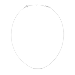 Slender silver necklace with a minimalist chain and a delicate bar pendant set with sparkling white cubic zirconia, featuring an adjustable clasp for versatile styling.