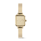 Quadro Mini Reflection Gold features a slim rectangular gold case, mirror-effect dial, and a delicate gold mesh strap, offering a refined and minimalist look suitable for everyday wear.