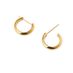 A pair of Arch Earring Gold 12mm hoop earrings with a smooth, rounded profile and polished gold finish, featuring a petite size and practical pin closure for secure everyday wear.