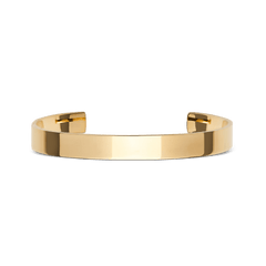 Polished gold Line Cuff bracelet with a minimalist, open design and smooth, rounded edges, crafted from stainless steel and PVD plated gold for a classic and versatile look.