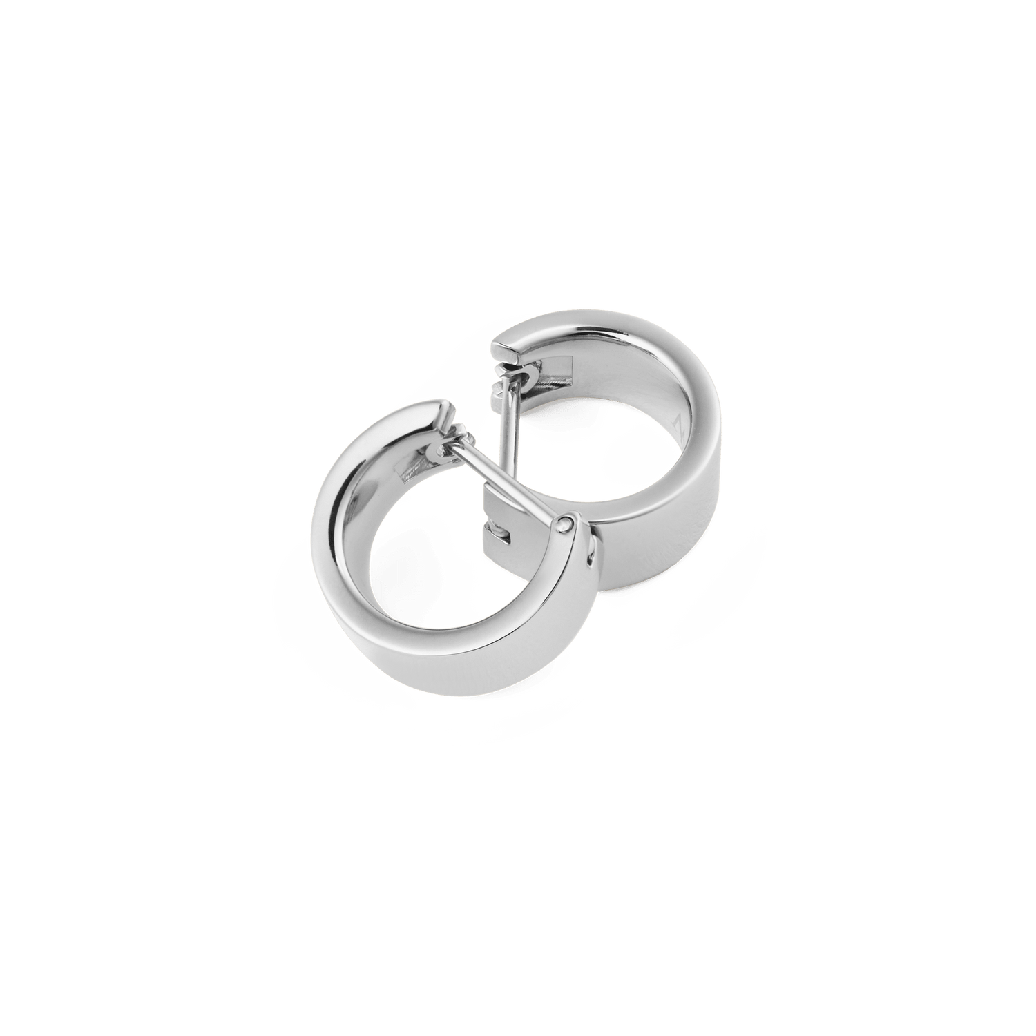 Daniel Wellington Line Earring Polished Silver 5.5mm pair displayed with latch-back closures open, showcasing the squared hoop design, polished silver finish, and smooth rounded edges.