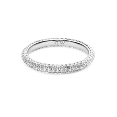 Pavé Ring Silver 3 mm with a slim rhodium plated band, featuring three rows of closely set white cubic zirconia crystals for a subtle, sparkling finish suitable for everyday wear or stacking.