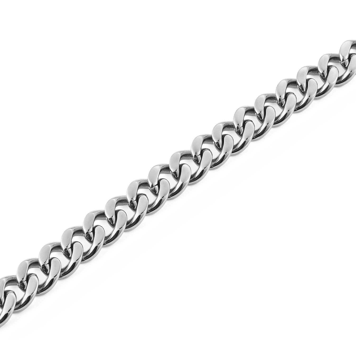 Close-up of the Ellipse Cuban Chain Necklace Silver showing chunky, polished silver links in a classic Cuban chain style, crafted from durable 316L stainless steel.