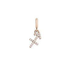 Sagittarius zodiac watch charm in rose gold, decorated with cubic zirconia crystals and a contemporary, minimalist design for Daniel Wellington watches or bracelets.